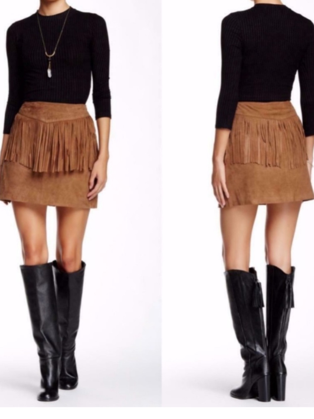 Walter Baker Riley Fringe Leather Mini Skirt NWT Size 8